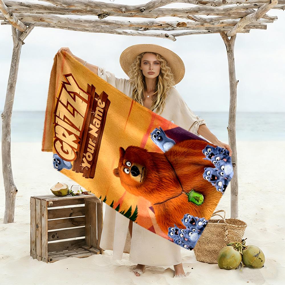 Grizzy & Lemmings Customize Text Beach Towel Super Soft Microfiber Quickdry Fabric