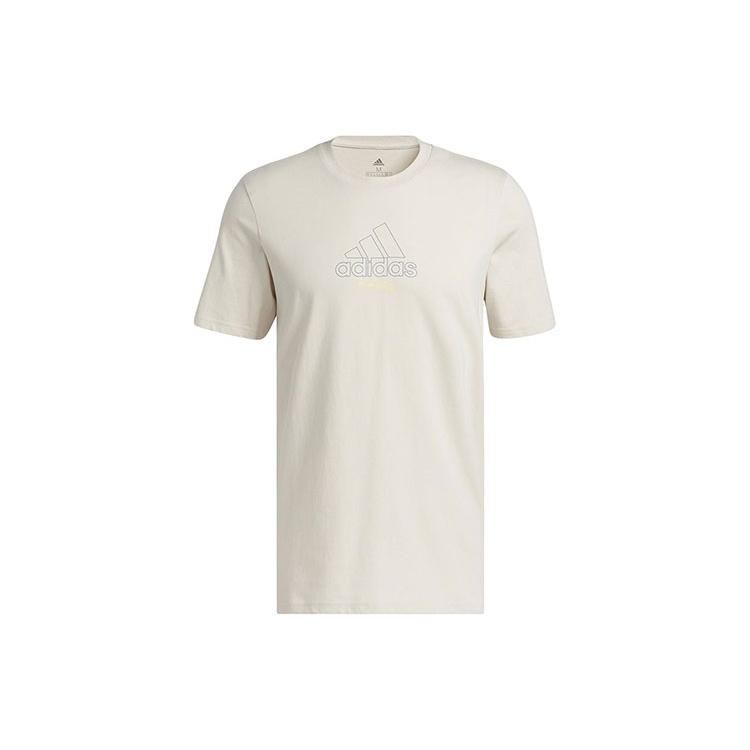 Men s adidas Alphabet Logo Printing Casual Sports Short Sleeve Beige T-Shirt IB9425 XXL