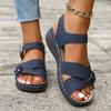 Summer New Women's Wedge Sandals Floral Flat Open-Toe Sandals with Buckle Straps for Outdoor Wear