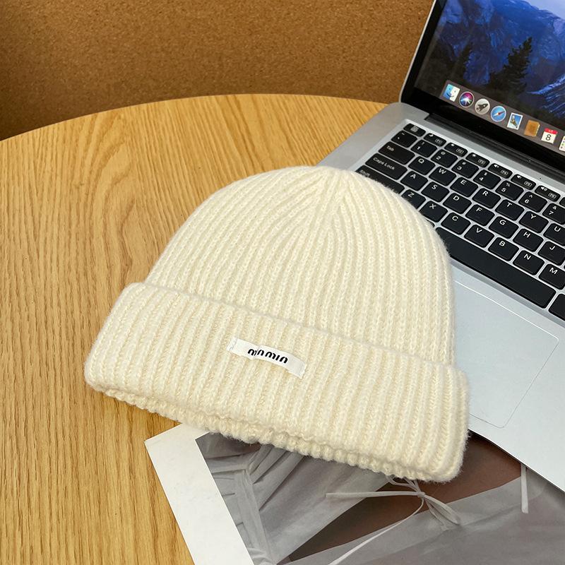 M Standard Knitted Hat Women's Winter Thickened Warm Cold Hat Showing Face Small Couple Versatile Outdoor Cold Wool Hat