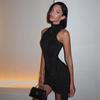 Turtleneck Sleeveless Sexy Irregular Ruched Tank Mini Dress