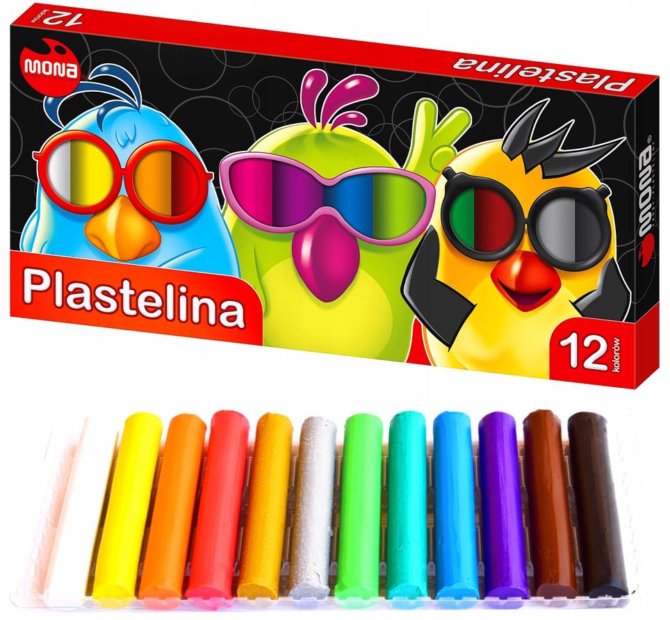 Mona Plastelina 12 kolorów miękka masa plastyczna na bazie wosku 1 szt.