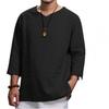 In Stock: Men's Long Sleeve V-neck Cotton Linen Loose Shirt