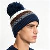 Europäische und amerikanische Winter-Übergröße Wollmütze mit Bommel, Zopfmuster-Streifen-Strickmütze, warme Outdoor-Kopfbedeckung