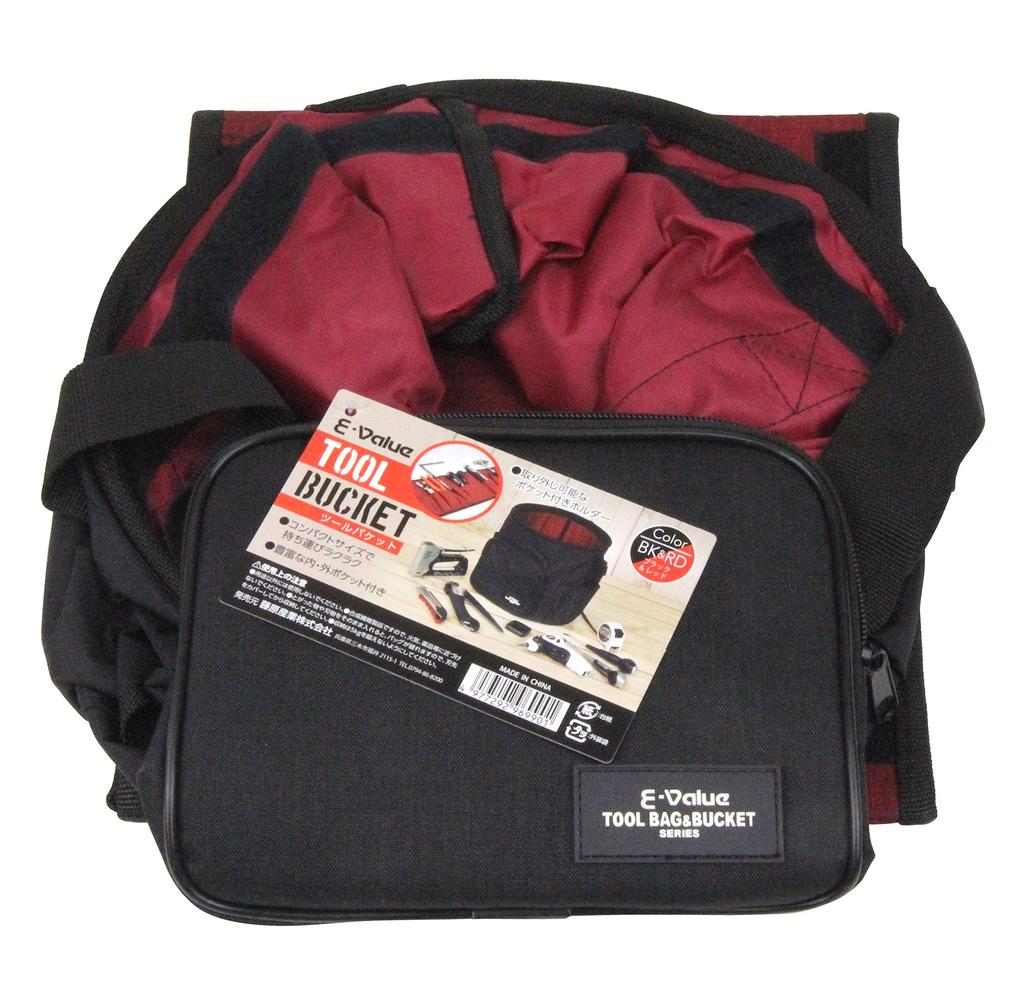 Tool Bucket W270 x H250 x D270 Black Red Tool Bag with Pocket Holder E-Value &