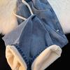 Fleece Lined Straight Leg Womens Jeans Winter Wide Leg Elastic Waist Cotton Trousers