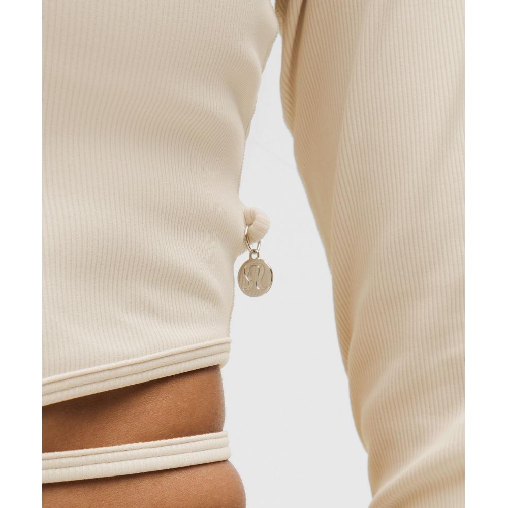 Lululemon Logo Charm Ribbed Waist Tie Long Sleeve Shirt Beech White