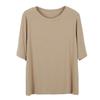 Johnature Women Knitted Spring T-Shirts O-Neck Half Solid Color Soft Female T-Shirts