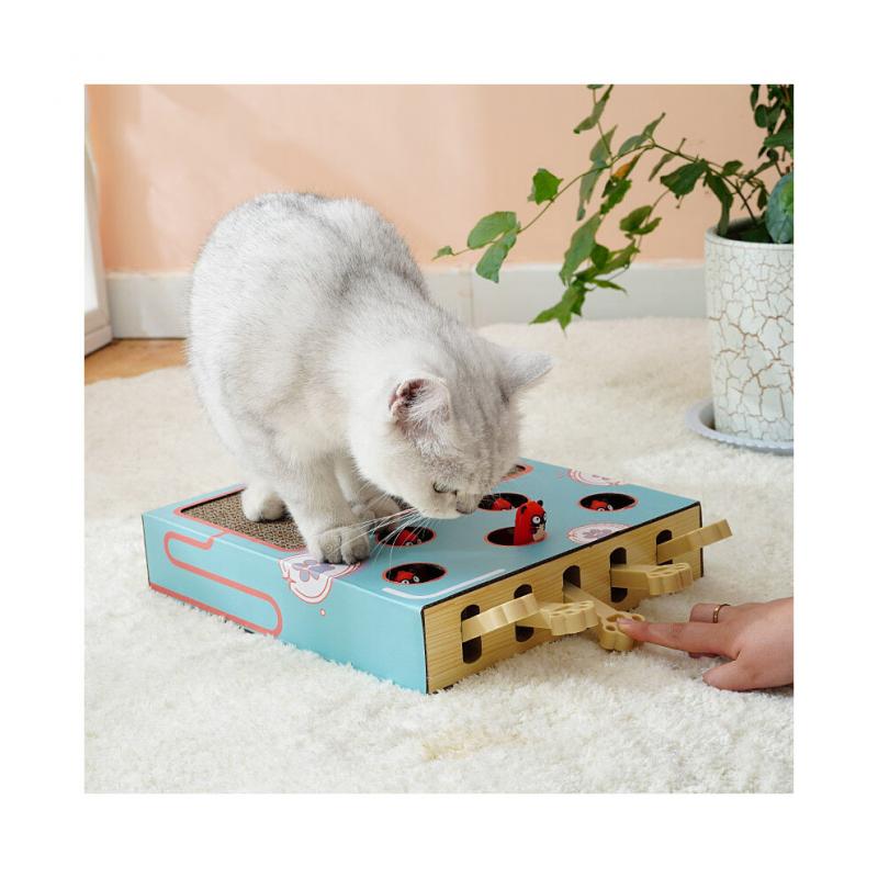 Cat Hunt Toy Wood, SCRATCH RESISTANT Surface Supports Natural Claw Sharpening, Whack A Mole Game Offers Interactive Fun