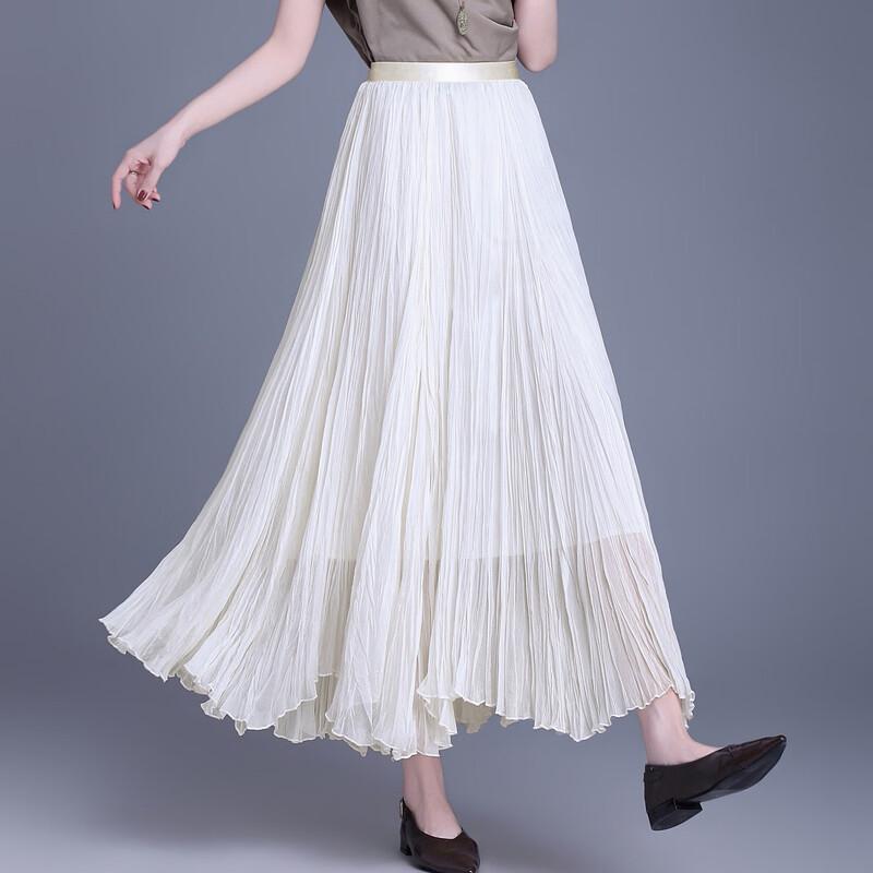 Elegant Glossy Pleated Elastic Waist Midi Skirt