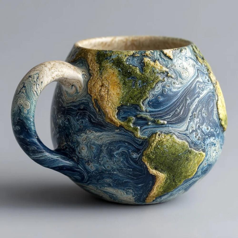 

Planet Coffee Mug 350ml Resin Beverage Mug Novelty Solar System Tea Mug Marble Mineral Tone Cup Festive Drinkware Collection 301-400ml землистый