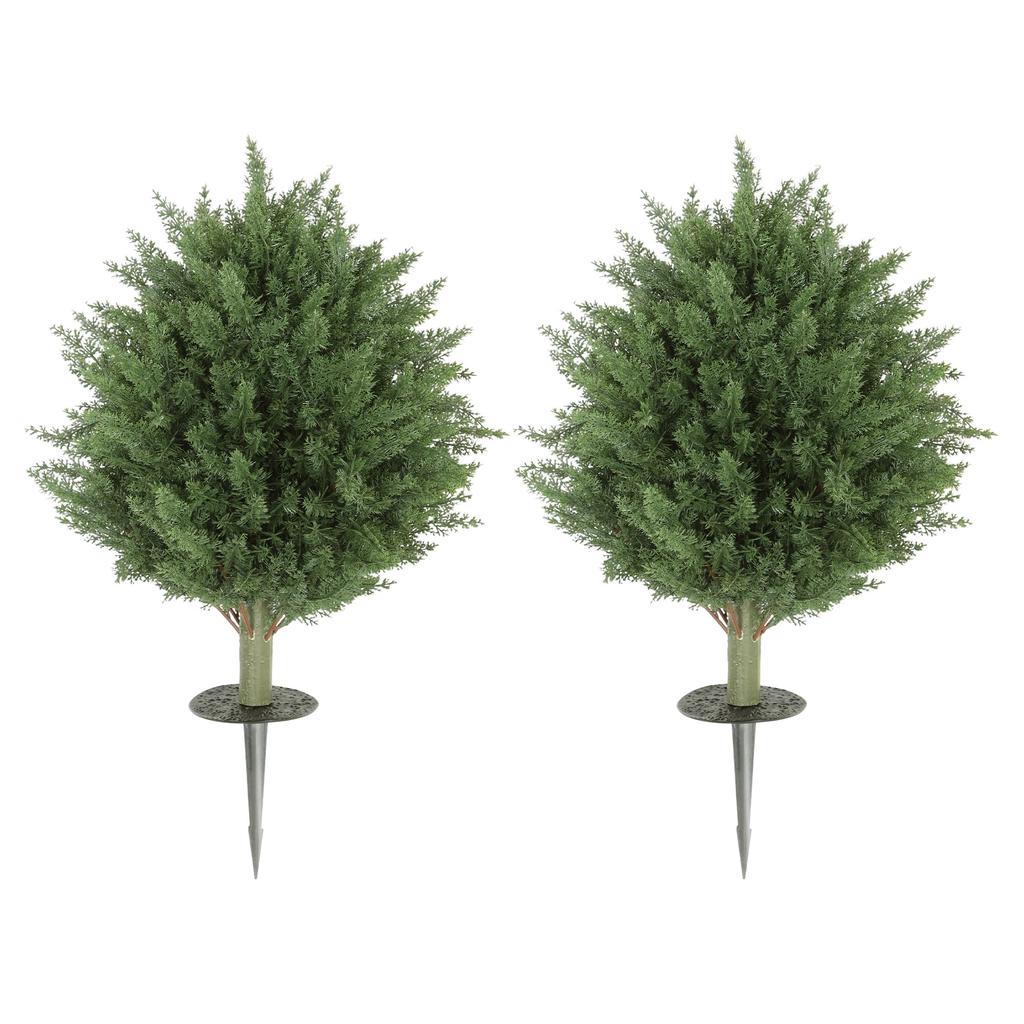 60 cm Artificial Cypress Tree with Ground Stake, Set of 2 Artificial Plants for Indoor & Outdoor, UV Resistant, Green
