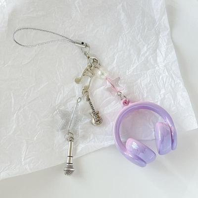 Ins Style Music Earphone Shape Keychain Mobile Phone Chain Charm Pendant Keyring Jewelry For Girl Women Gift Bag Decoration