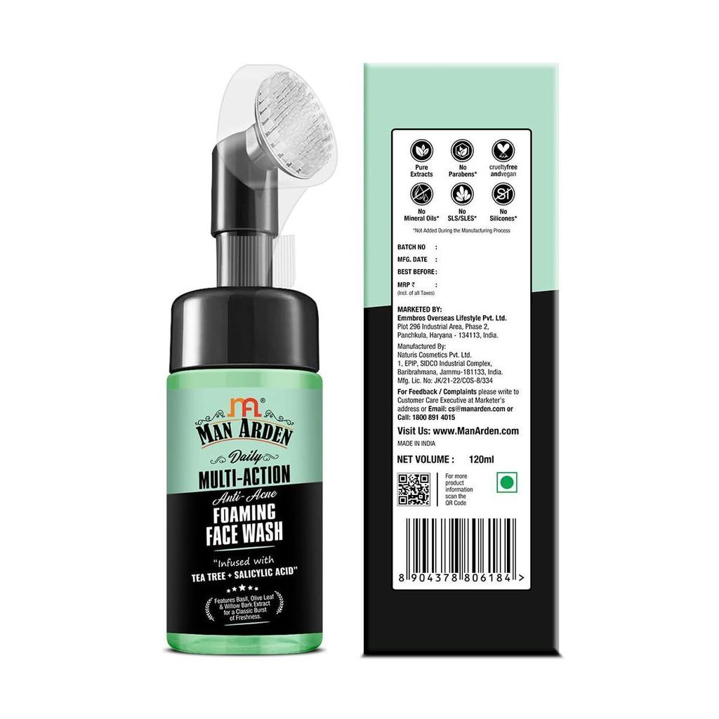 Cleansing Foam with Tea Tree and Salicylic Acid (120 Ml), Multi-Action Anti-Acne Foaming Face Wash Tea Tree + Salicylic Acid, Man Arden
