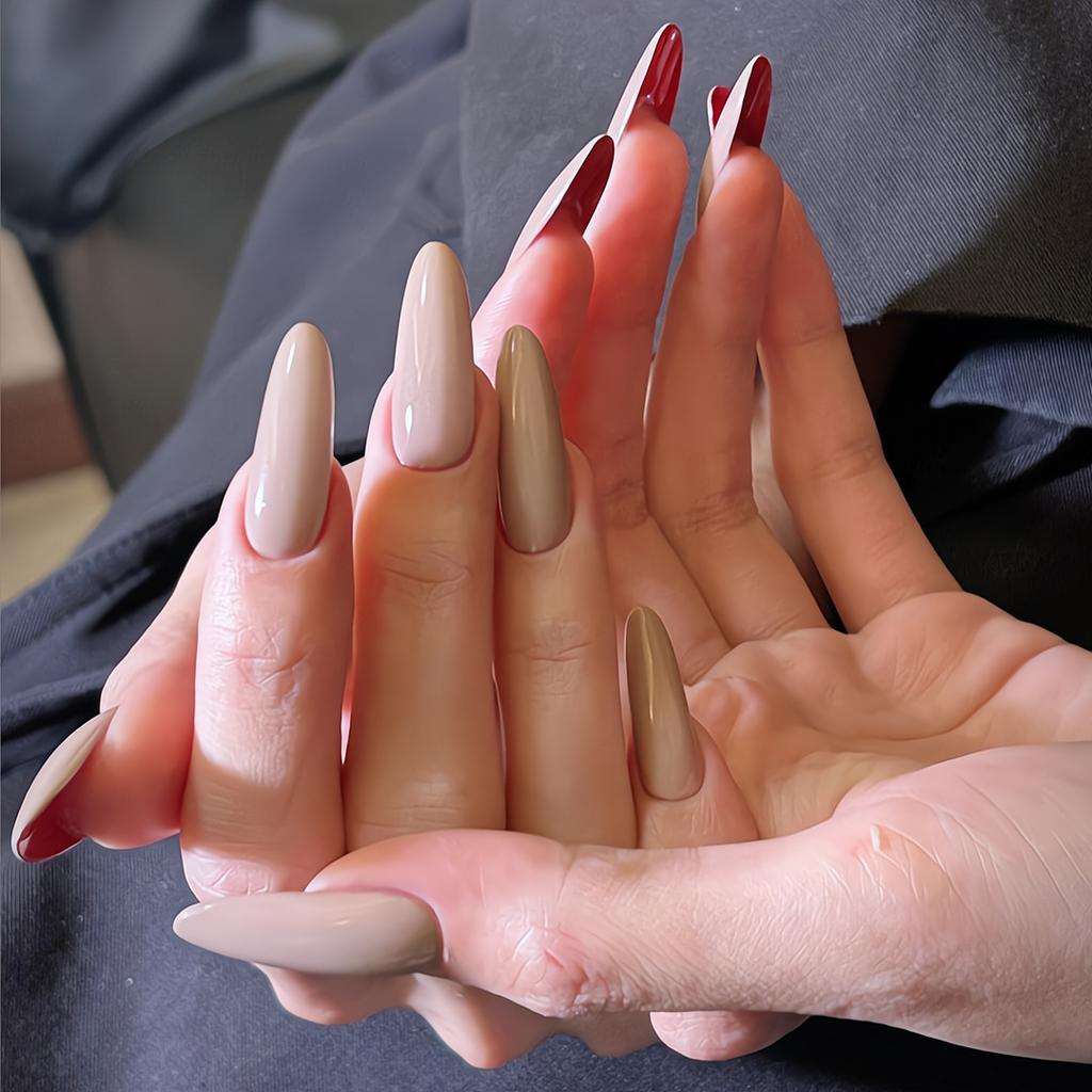 Press On Nails Long Stiletto Glitter Fake Nails Press Ons with Design Reusable Acrylic False Nail Full Cover Glue On Nail Stick On Nail for Women