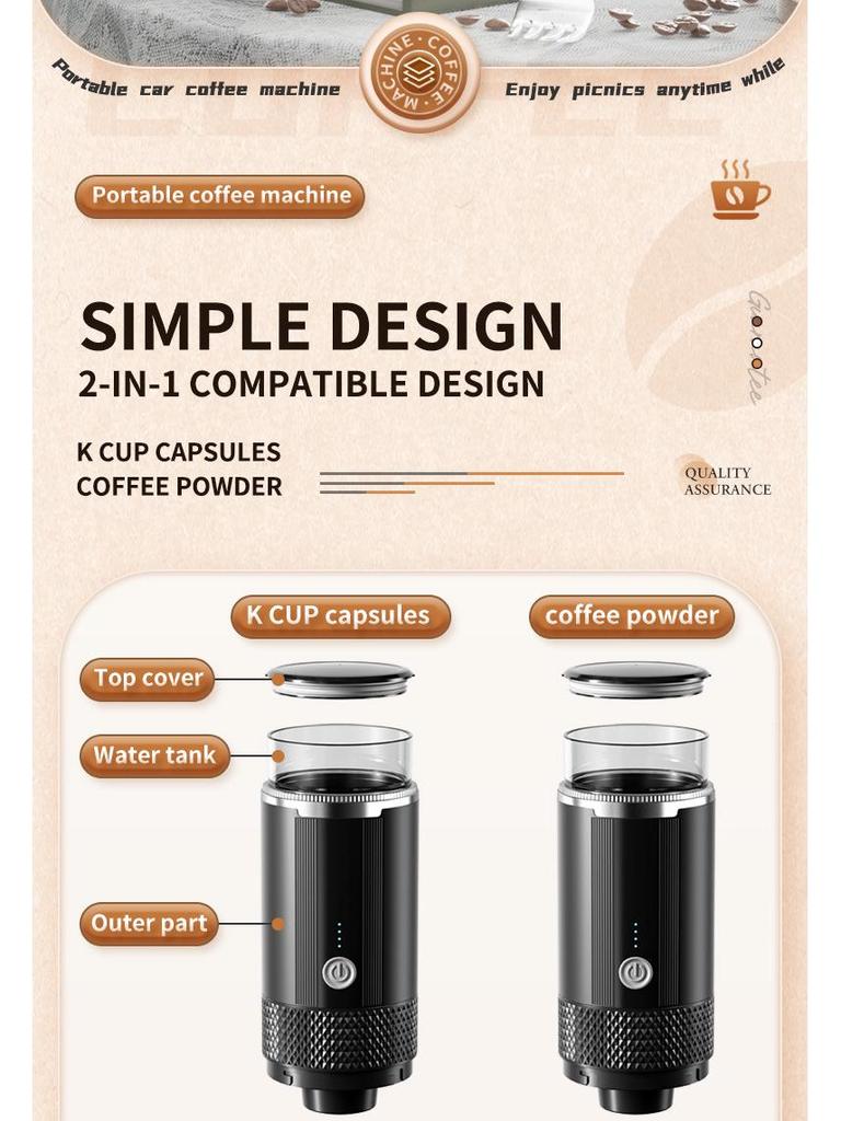 Portable Automatic K-Cup Coffee Maker for Home and Car - Wireless Electric Coffee Extractor