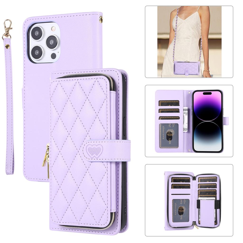 Crossbody Wallet Metal Chain Zipper Leather Case for iPhone 15 14 13 12 Pro Max Xs Max Xr 8 /Samsung S24 S23 S22 S21 Ultra Plus A14 A13 A54 A53 A52