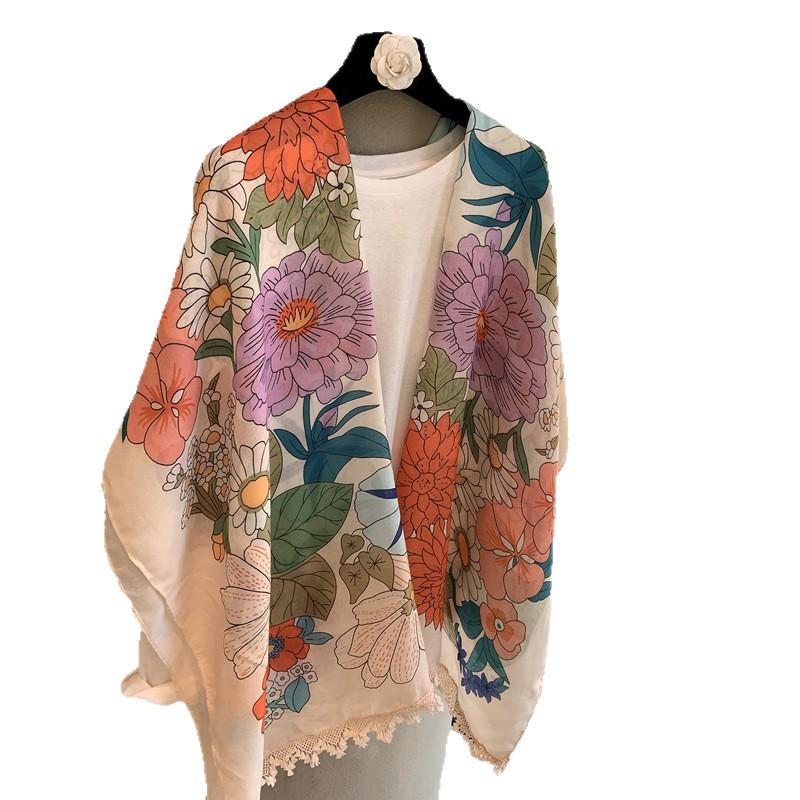 Ethnic Style Scarf Shawl Cape Travel Sunscreen Scarf Air Conditioner Silk Scarf Premium Versatile Silk Scarf Outer Shawl