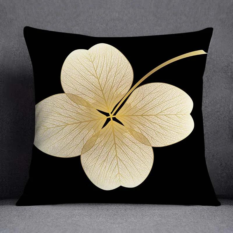 Quadratischer Kissenbezug mit geometrischem Blumenmuster in Schwarz und Gelb, dekorativer Kissenbezug für Zuhause und Büro