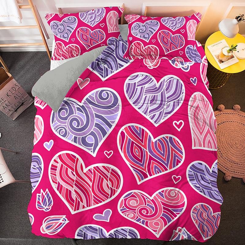 Love Duvet Cover Set Heart Shaped Pattern Romantic Theme Comforter Cover with Pillowcases for Girls Women King Queen Full Size