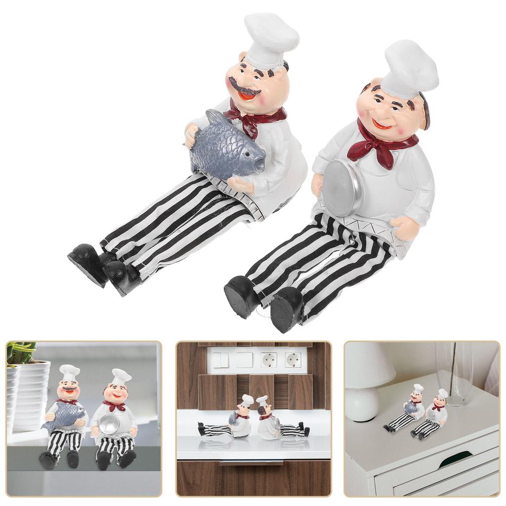 2 Stück Französische Kochfigur Figur Dekoration Harz Ornamente Küche Schlafzimmer Wohnzimmer Tischplatte Französischer Gewürz-Organizer
