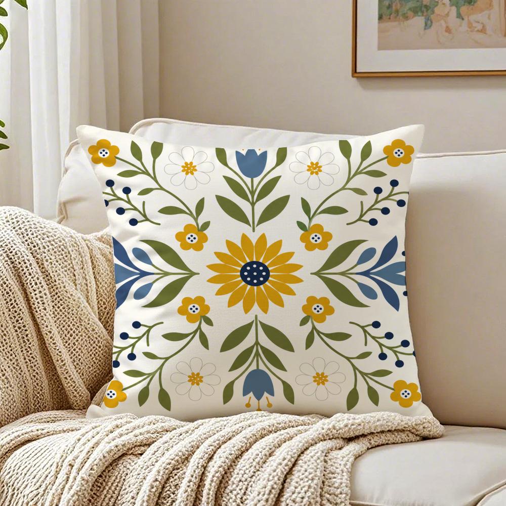 Sunflower Folk Retro Mixed Floral Pillow Case Organic Short Plush Cushion Covers Breathable Washable WrinkleResistant