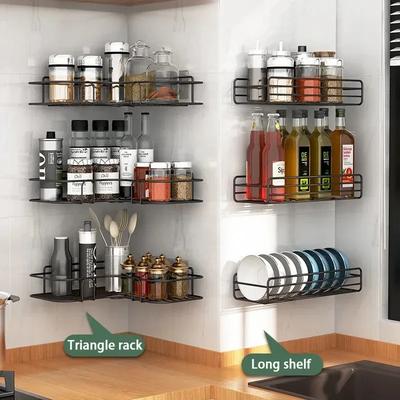 Nouvelle Étagère de Cuisine Étagère Métallique sans Perçage Murale Organisateur d'Épices Étagère d'Angle Multifonctionnelle de Cuisine Accessoires de Cuisine
