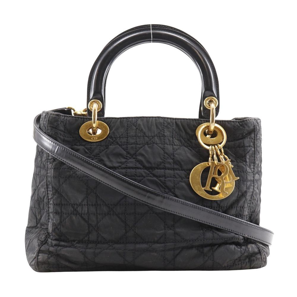 Dior Lady Dior Handbag Canage 2WAYShoulder black Nylon Women Used