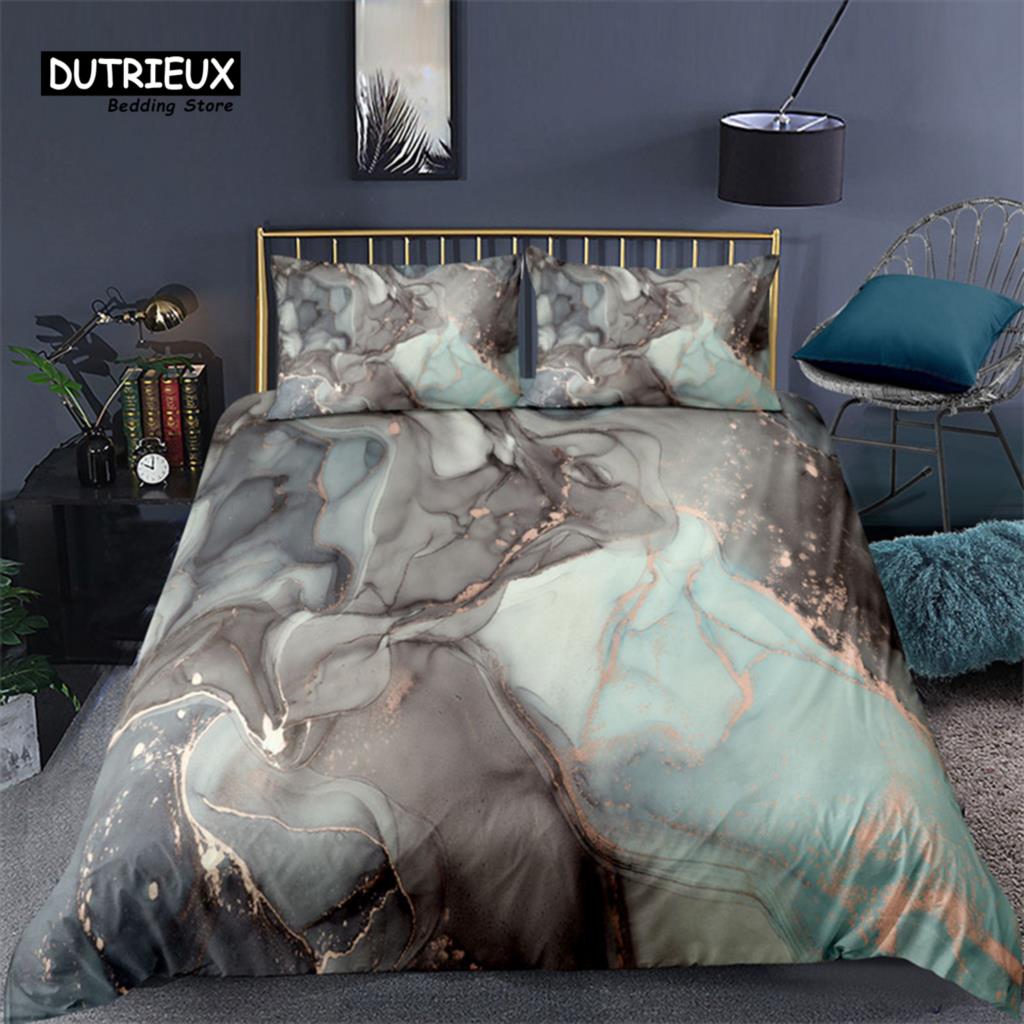 

Шикарный мраморный комплект пододеяльника Абстрактная мраморная текстура Постельный комплект Геометрический узор Чехол для одеяла с наволочками Декор для спальни EU single(135x200cm)