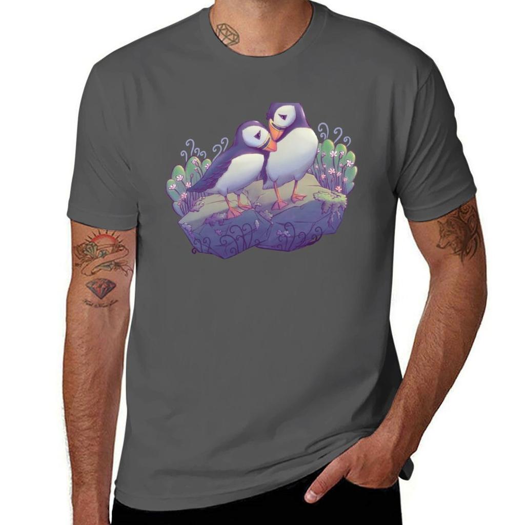 Puffins Nuzzling Affectionately Tshirt Comfortable Work Wear Tee