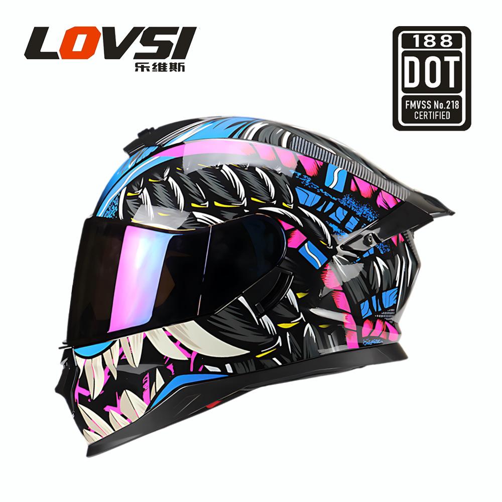 Men's and Women's Double Lenses Big Tail Motorcycle Riding Winter Cool Personality Full Helmet