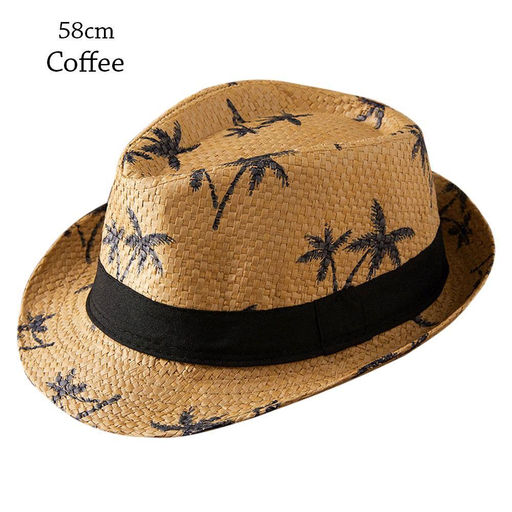 UV Protection Straw Hat Coconut Trees Pattern Jazz Hat Summer Panama Cap  Children Kids