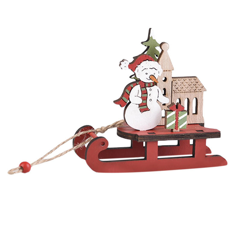 Cute Christmas Sledge Shape Ornaments DIY Wooden Santa Snowman Desktop Decor Holiday Xmas Tree Assembled Wood The Assembly Decoration