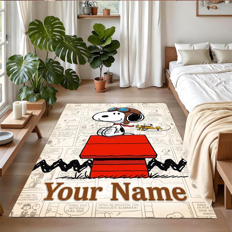 Crystal Velvet Rug Custom Name Text, Soft Non Slip Floor Mat Home DecorSnoopy Peanuts