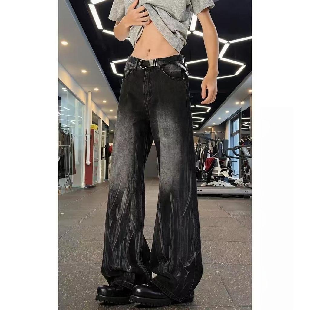 American high street tie-dye jeans men's summer trendy brand ruffian handsome fried street vibe slim straight casual wide-leg pants