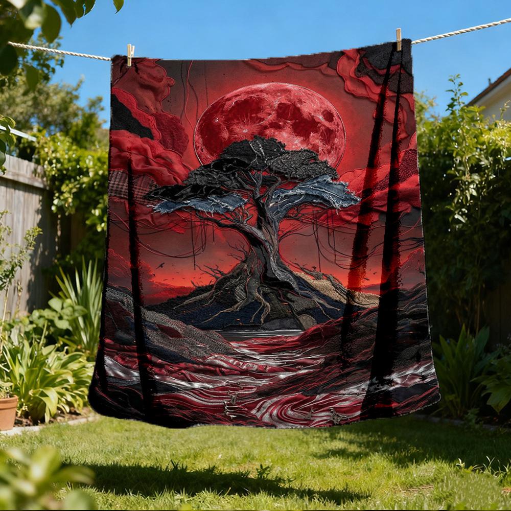 

1pc Moonlit TreeOutdoor Blanket, Soft And Comfortable Blanket, Casual Warm Outdoor Blanket, Good Birthday Gift yy260328093 75x90cm