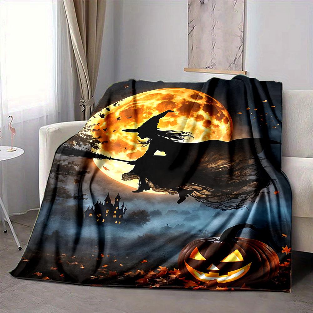 1pc Halloween Witch Print Blanket   Lightweight Flannel Throw Blanket For Sofa, Bed, Living Room, Office, Outdoor Travel, Camping
