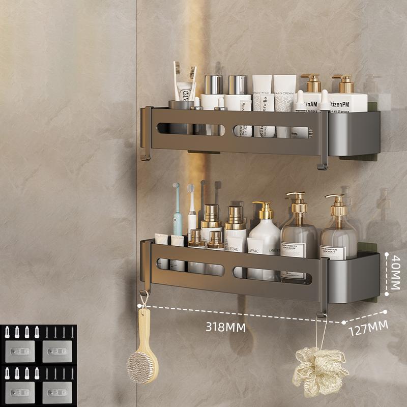 Baderomshylle Uten Boring Med Kroker Dusjhjørne Oppbevaringsstativ Organizer Sjampoholder Veggmontert Håndklehyller Uten Boring