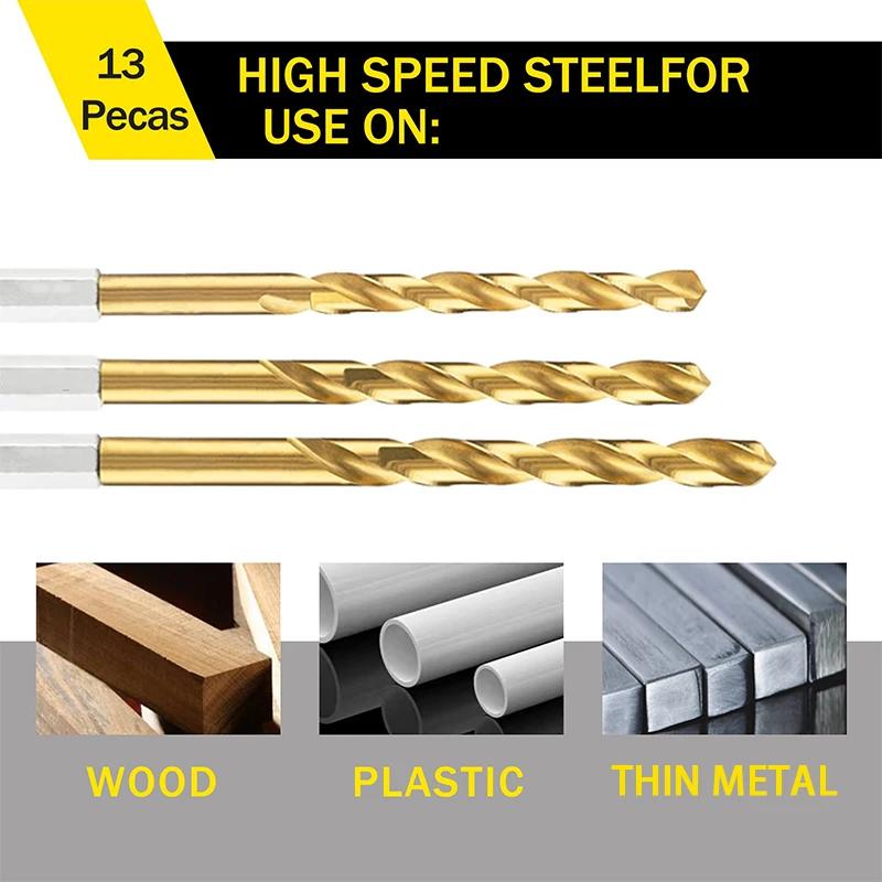 13PCS Hexagonal Handle Titanium Twists Drill 1.5-6.5mm Electric Drill Screwdriver Drilling Reaming Drill Tool Spiral Drill Bit