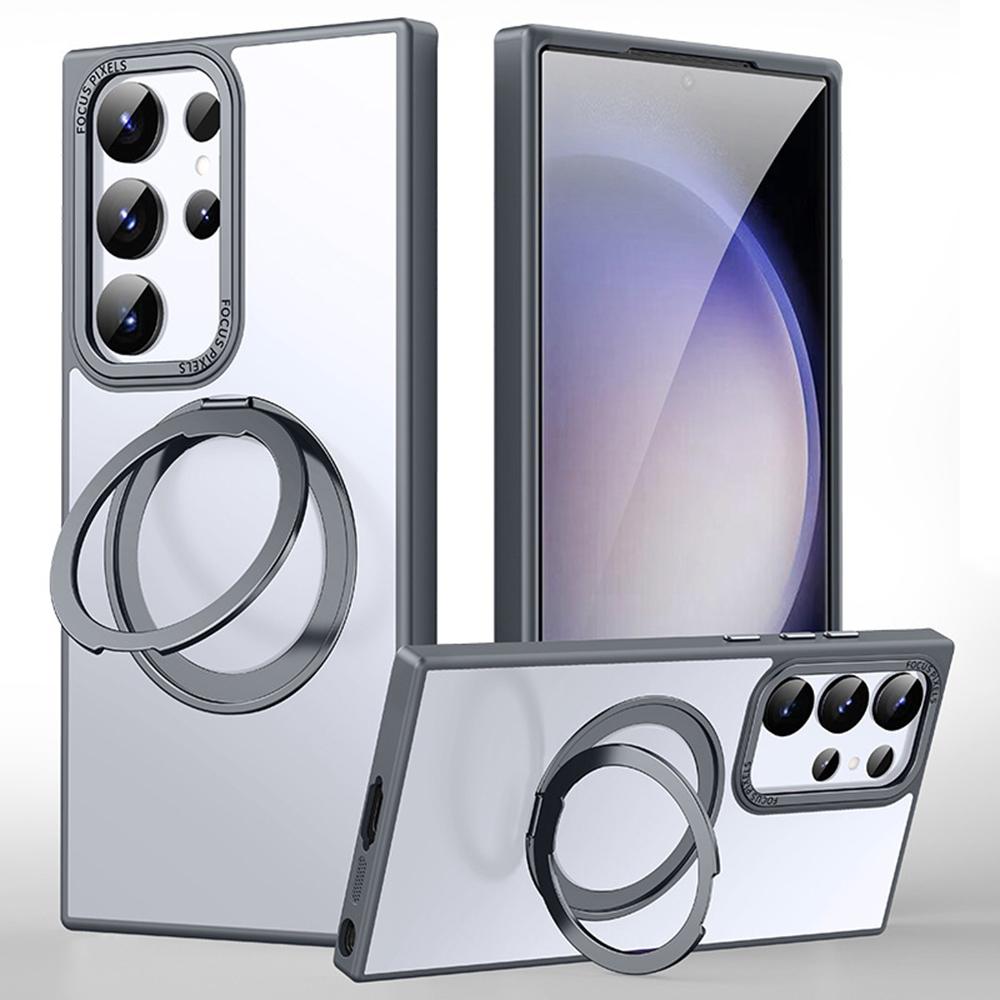 

For Samsung Galaxy S25 Ultra Magnetic Phone Case Rotary Kickstand Clear Back Cover Matte Grey