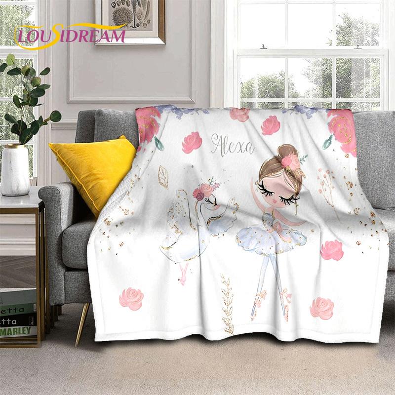 Snová baletka, balerína, víla, labuť, jednorožec, kreslená deka, měkká přehozová deka pro domov, ložnici, postel, pohovku, piknik, cestování, pro děti