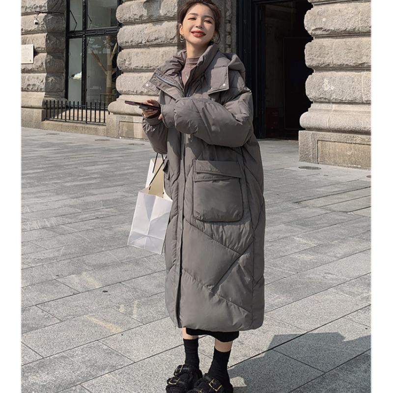 Podzim/zima Dámská jednobarevná teplá dlouhá dámská bunda s kapucí a velkou kapsou