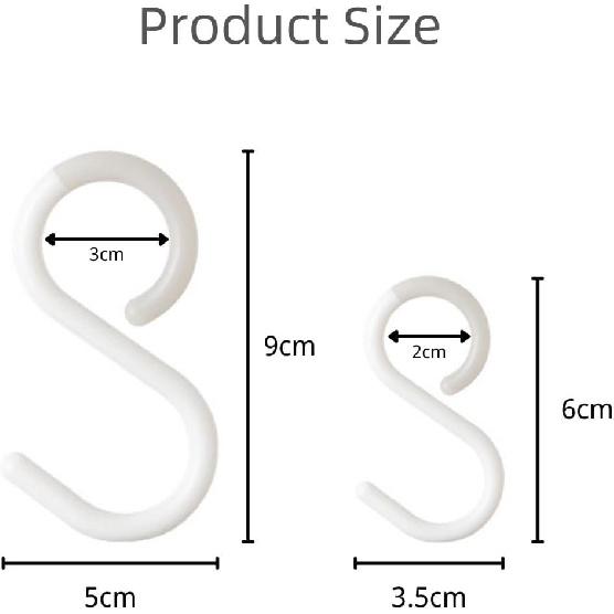 6-Pack Secure & Quiet Plastic S Hooks, Flexible Neck for Easy Twist & Lock, Completely Rust-Free, Holds up to 10 lbs, White, Large (3.5 inch)