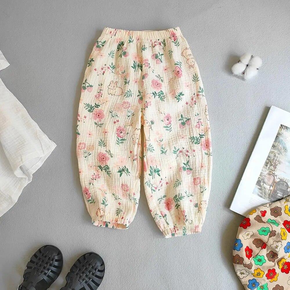 

Летний принт с цветами, хлопковые детские штаны-фонарики для маленьких девочек 90