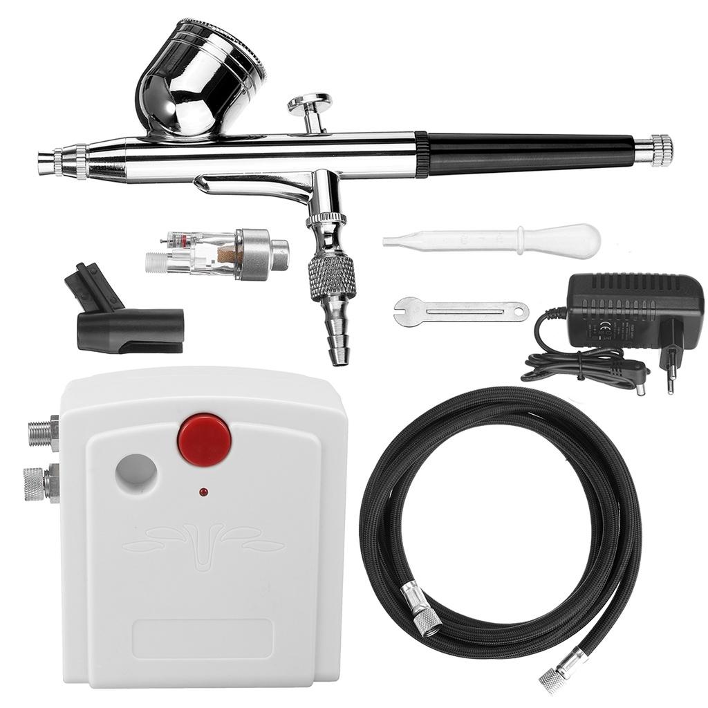 25psi 10L/min Mini Precision Dual-Action Airbrush Spray Guns And Air Compressor Suit Black / White