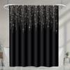 Starry Rain Shower Curtain Black Background White Glittering Lines Waterproof Bath Decor Modern Celestial Bathroom Curtains