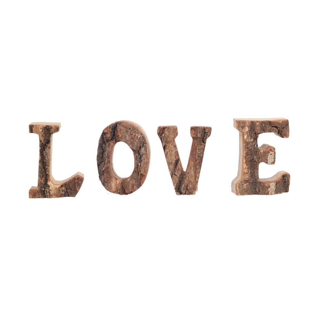 4Pcs Letters Wooden Blocks LOVE Shape Retro Free Standing Decorative Cutouts for Home Wall Table