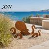 Octopus Garden Ornament Rust Patina Giant Squid Sculpture, 3D Metal Nautical Outdoor Pond Edge Decoration Statue for Patio Lawn Beach House