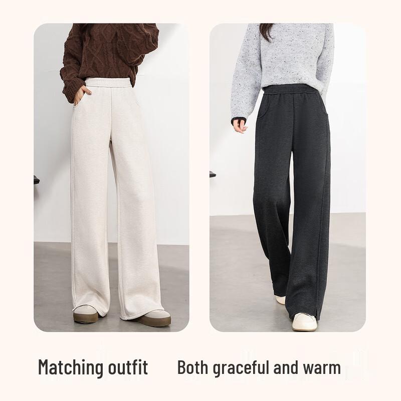 Baleno Women's Herringbone High-Waist Warm Straight-Leg Casual Pants
