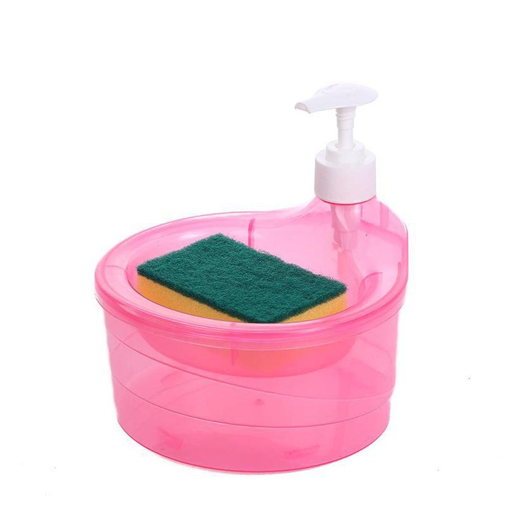 

Soap Dispenser And Scrubber Holder Manual Press Detergent Container Dish Washing Soap Dispenser With Sponge For Bathroom Kitchen pink